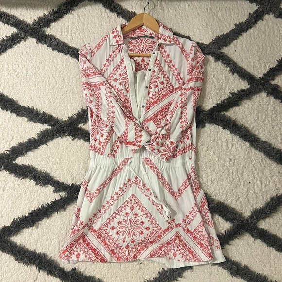 Twelfth Street Cynthia Vincent red and white print 3/4th sleeve dress XS - Picture 2 of 4